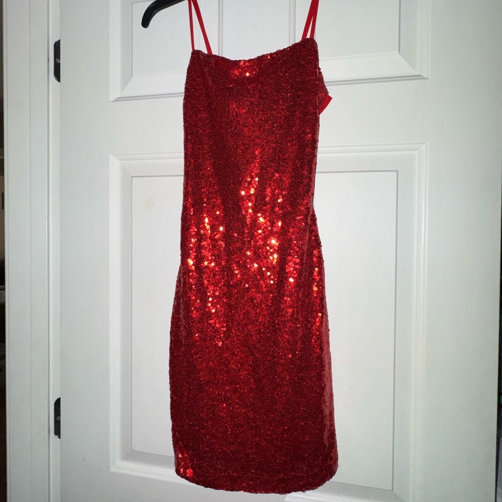 Red Sequin Dress With Tie Back